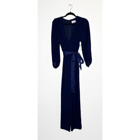NWT Eliza J Wide Leg Faux Wrap Jumpsuit Women's Navy Blue Size 4 - Picture 2 of 6